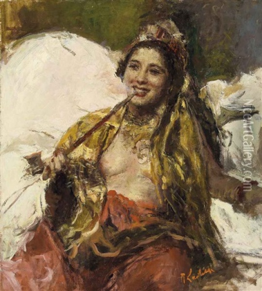 Lady With Pipe Oil Painting - Romualdo Locatelli