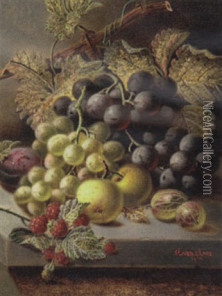 Still Life With Grapes And Raspberries Oil Painting - Oliver Clare