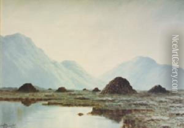 Turf Stacks In Mountain Landscape Oil Painting - Douglas Alexander