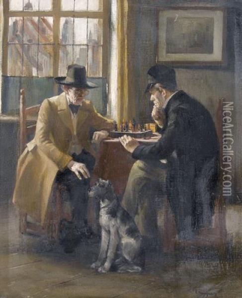 Zwei Herren Beim Schachspiel Oil Painting - Leo Kuppers