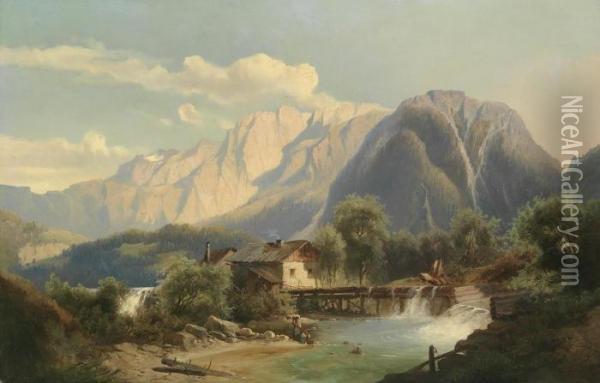 View Of The Dachstein Oil Painting - Josef Thoma