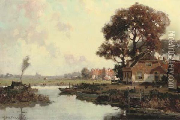 By Haasdrecht: A Village In Summer Oil Painting - Gerardus Jacobus Delfgaauw