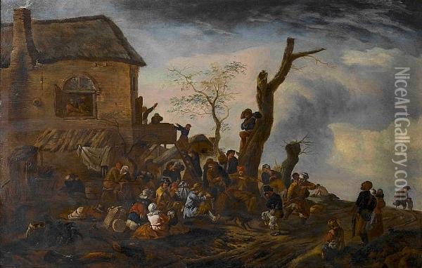 Peasants Making Music Outside An Inn Oil Painting - Pieter Wouwermans or Wouwerman