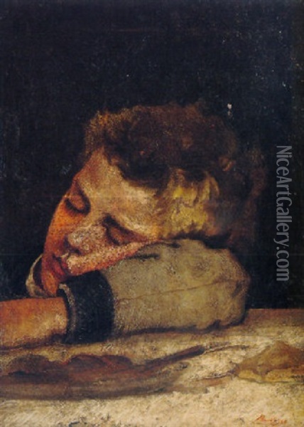 Le Fils De L'artiste Endormi Oil Painting - Pericles Pantazis