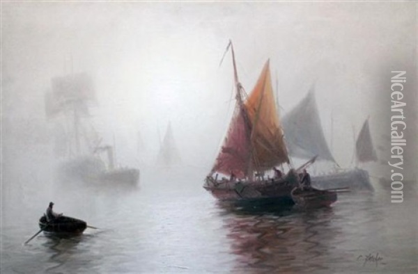 Shipping In The Mist Oil Painting - Edward Henry Eugene Fletcher