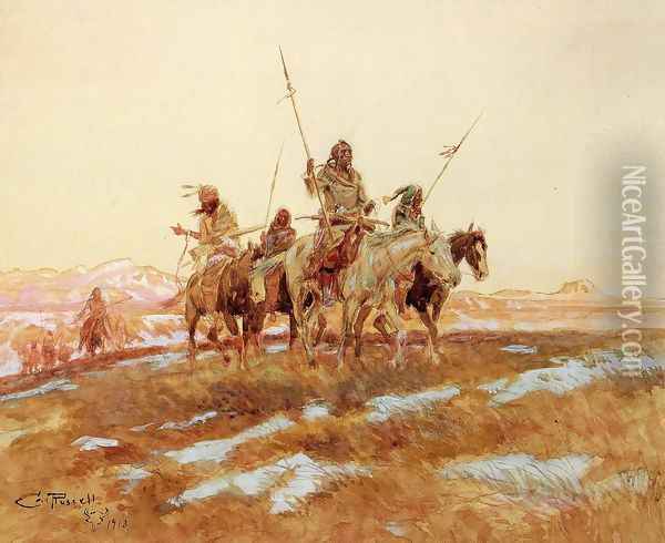 Piegan Hunting Party Oil Painting - Charles Marion Russell