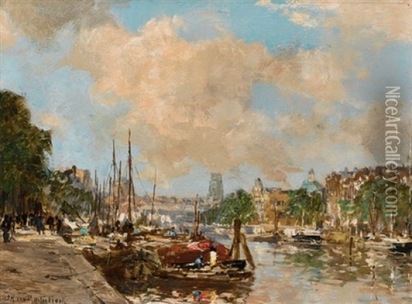 The Leuvehaven, Rotterdam Oil Painting - Johan Hendrik van Mastenbroek
