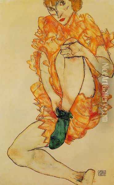 The Green Stocking Oil Painting - Egon Schiele