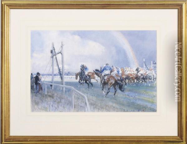 At The End Of The Rainbow - A Crock Of Gold For Someone - A Sandown Park Impression Oil Painting - Gilbert Holiday