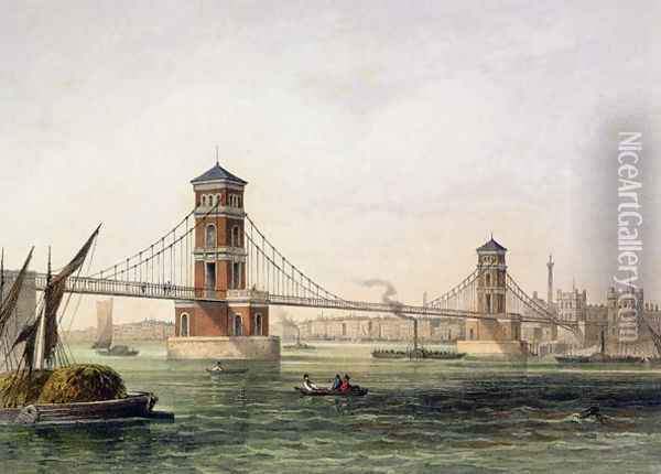 View of Hungerford Bridge from the East, engraved by Jean Jacottet 1806-c.43 1854 Oil Painting - Thomas Hosmer Shepherd