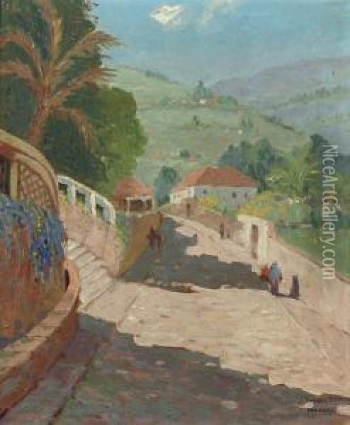 Funchal Madeira: Route De St. Crux, Madeira Oil Painting - Johannes Van Der Bilt