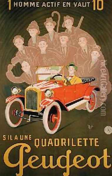 Advertisement for the Peugeot Quadrilette Oil Painting - Michel, called Mich Liebeaux
