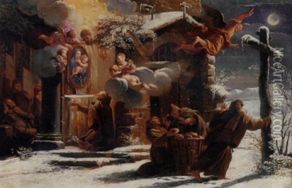 A Franciscan Miracle Oil Painting - Charles Dauphin