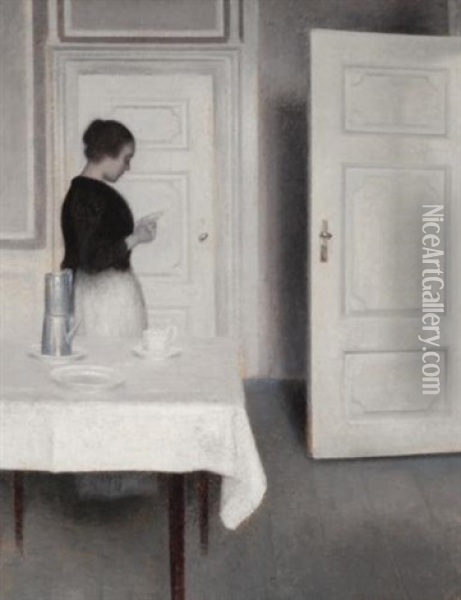 Ida Reading A Letter Oil Painting - Vilhelm Hammershoi