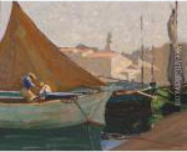 Port Saint Tropez Oil Painting - Elioth Gruner