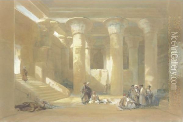 The Grand Portico Of The Temple At Esneh, Egypt Oil Painting - David Roberts
