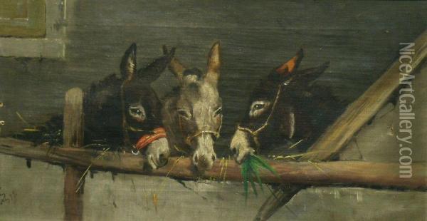 Three Donkeys Oil Painting - Cipriano Cei