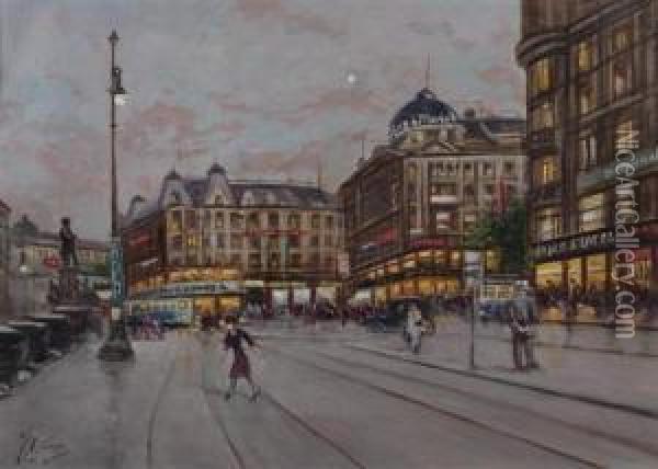 Bahnhofplatz Zurich. Oil Painting - Fausto Giusto
