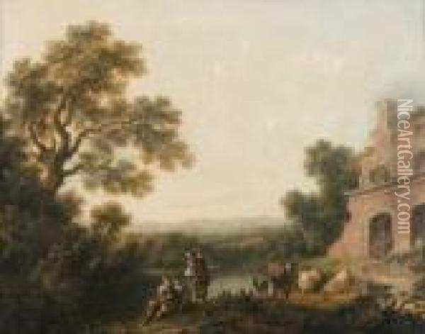 Bergers Dans Un Paysage Oil Painting - Pierre Salomon Domenchin De Chavannes