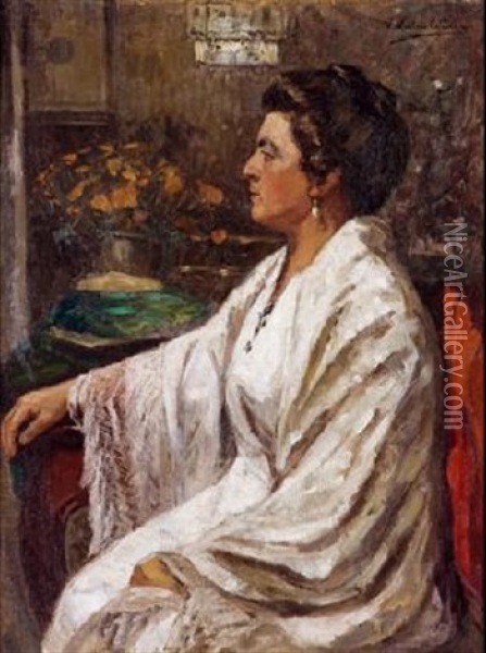 Dama Con Manto Blanco Oil Painting - Vicente Nicolau Cotanda
