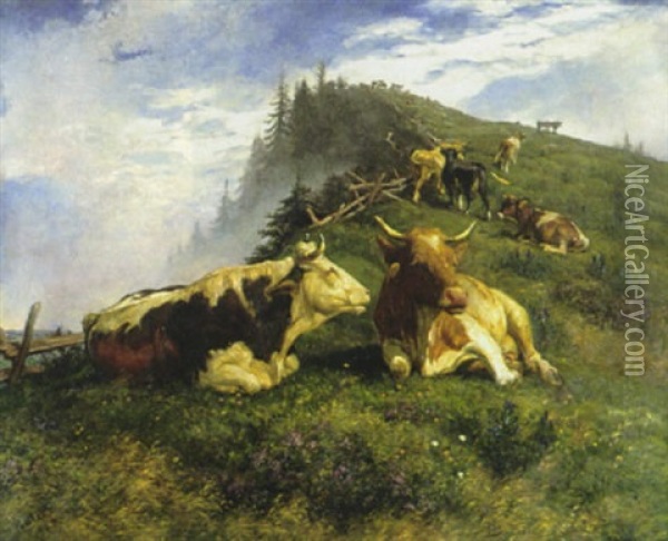 Ruhende Kuhe Auf Der Rigi Oil Painting - Johann Rudolf Koller
