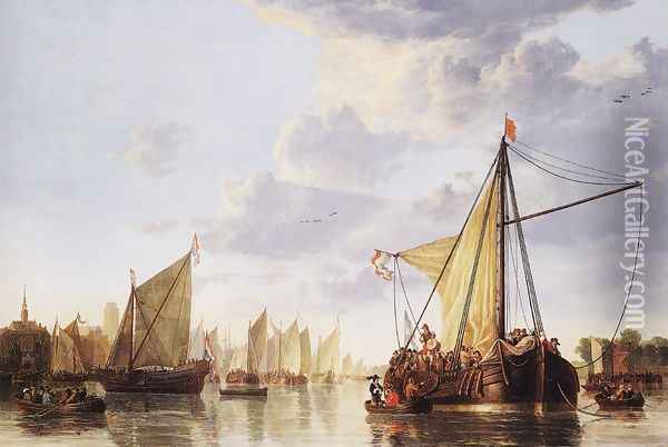 The Maas at Dordrecht c. 1660 Oil Painting - Aelbert Cuyp