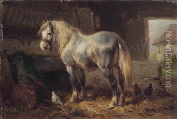 A Grey In A Stable Oil Painting - Wouter Verschuur the Elder