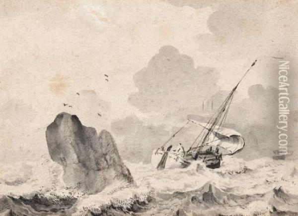 Sailing Vessel On A Choppy Sea Oil Painting - Francois Louis Thomas Francia