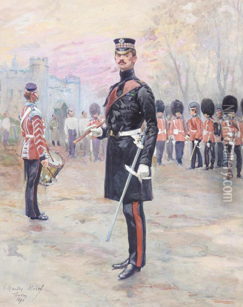 Officer And Guards Reveiew Oil Painting - Charles Morel