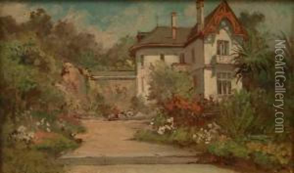 Villa Dans Un Jardin Fleuri Oil Painting - Albert Vianelli