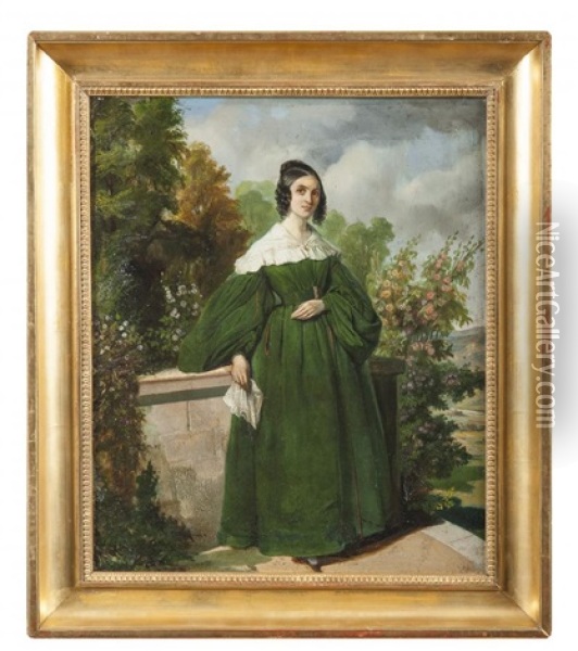 Dame De Qualite En Robe Verte Oil Painting - Robert Jacques Francois Faust Lefevre