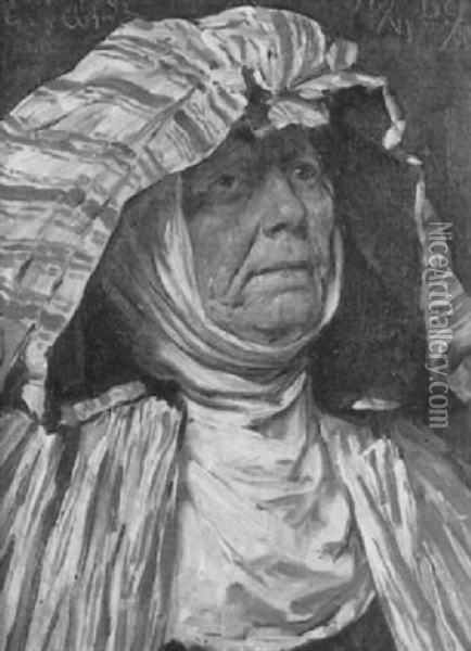 Bildnis Einer Alten Frau Mit Gestreiftem Umhang Oil Painting - Eduard (Karl-Franz) von Gebhardt