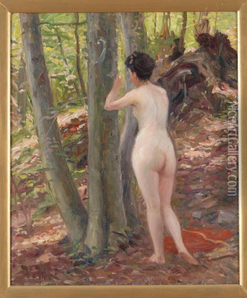 Nymf Vid Trad Oil Painting - Wilhelm Holmgren