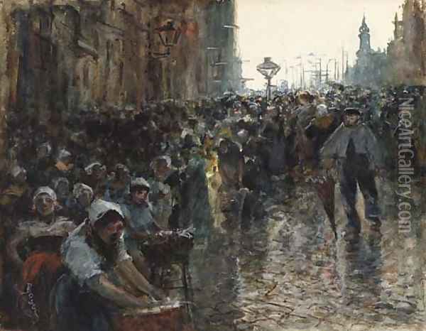 Crowded Street Scene, Paris Oil Painting - Frank Myers Boggs