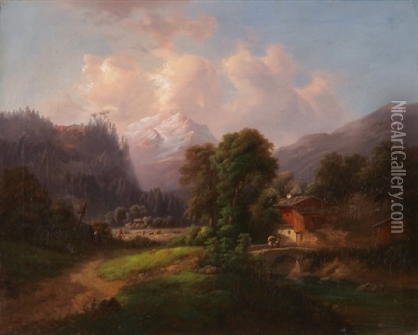 Landliche Szene Mit Bach Oil Painting - Gustav Barbarini