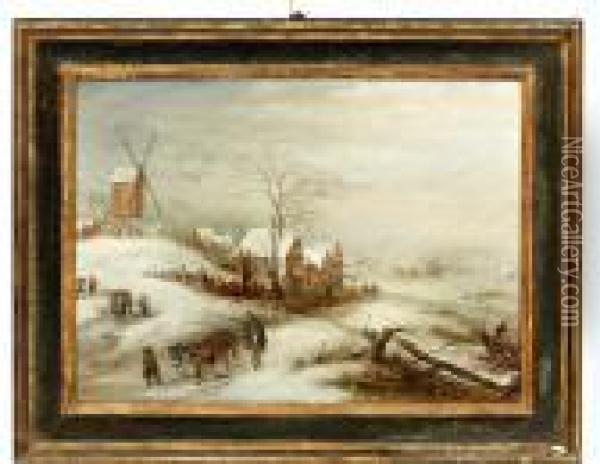 Winters Landschap Met Hofstede En Windmolen Oil Painting - Jan Brueghel the Younger