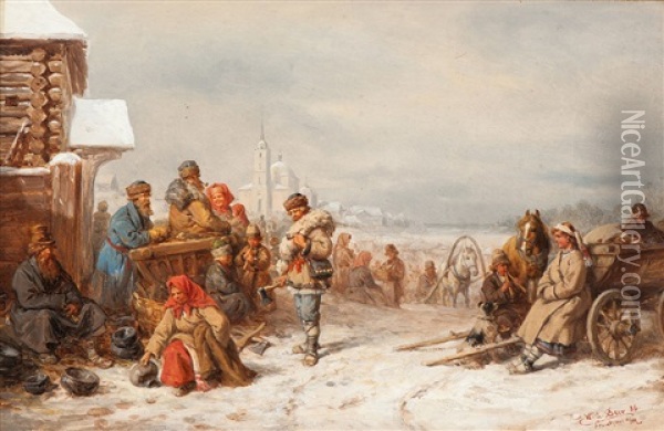 Auf Dem Winterjahrmarkt Oil Painting - Wilhelm Amandus Beer