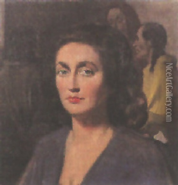 Portrat Einer Frau Mit Schulterlangem Haar Oil Painting - Han Van Meegeren