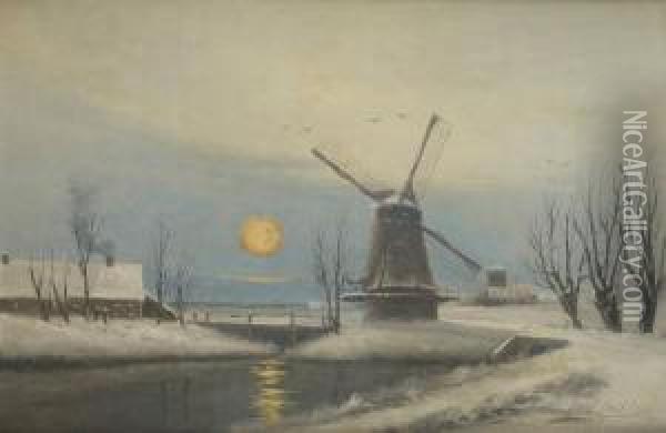 Paysage Hivernal Avec Moulin Oil Painting - Emile Spilliaert