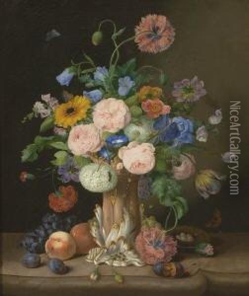 Groses Stillleben Mit Blumen In
 Porzellanvase Oil Painting - Georg Seitz