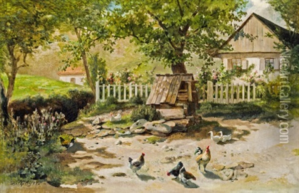 Huhnerhof Oil Painting - Franz Xaver Birkinger