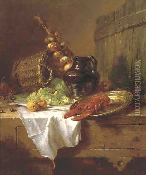 A kitchen still life with lobster Oil Painting - Maria Vos