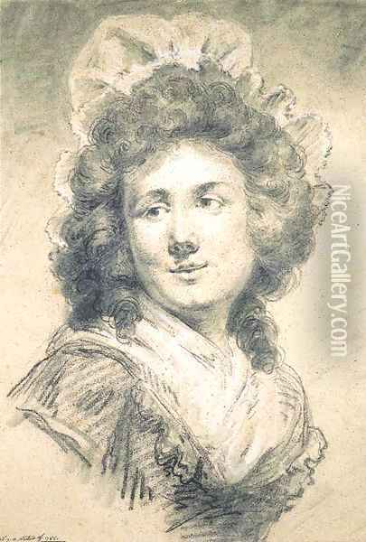 Portrait of Catherine-Noele Grand, nee Worlee, Princesse de Talleyrand-Perigord (1762-1835), bust-length Oil Painting - Antoine Vestier