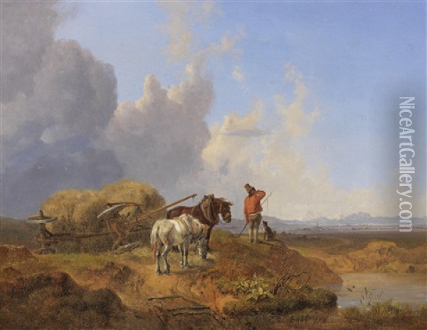 Der Umgesturzte Heuwagen Oil Painting - Heinrich Buerkel