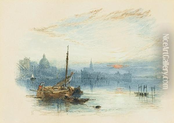 The Thames With St Pauls, London Oil Painting - Myles Birket Foster