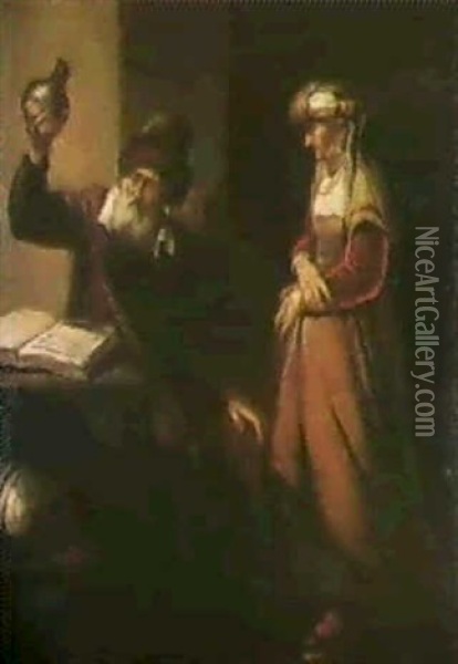 L'alchimiste Et Sa Femme Oil Painting - Carel Fabritius