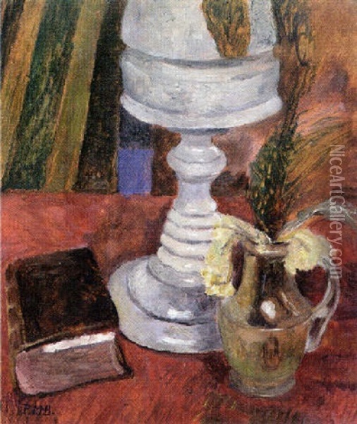 Stilleben Mit Buch, Glaslampe Und Vase Oil Painting - Paula Modersohn-Becker