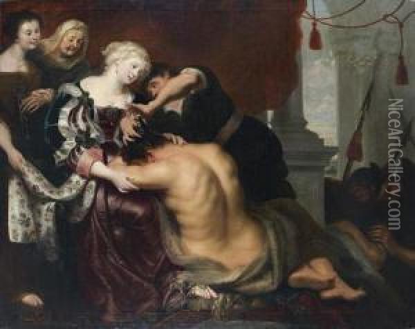 Samson Et Dalila Oil Painting - Simon de Vos