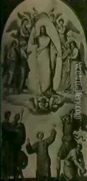 Die Steinigung Des Heiligen Stephan, Daruber Christus Mit   Engeln Oil Painting - Johann von Schraudolph