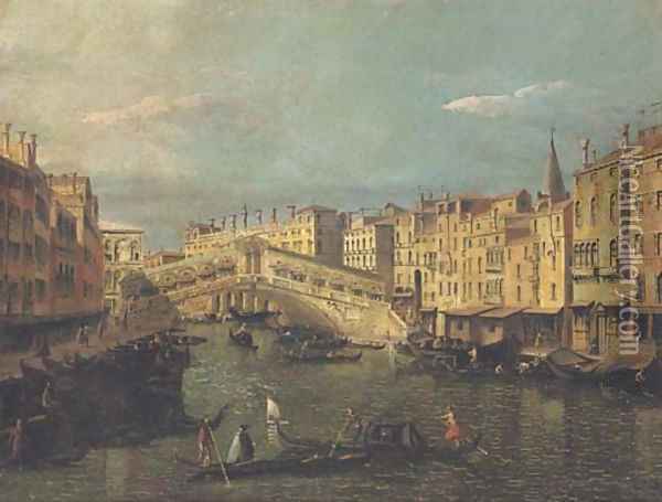 The Rialto Bridge, Venice, looking north-east Oil Painting - (Giovanni Antonio Canal) Canaletto